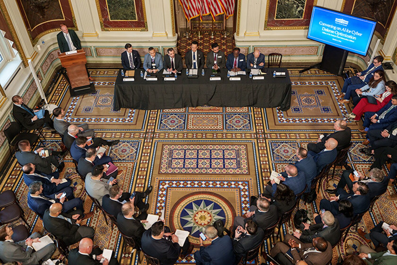 Convening on Artificial Intelligence for Cyber Defense Optimization on Wednesday, March 11, 2026, at the Indian Treaty Room. Official White House Photo by Nick Moore.