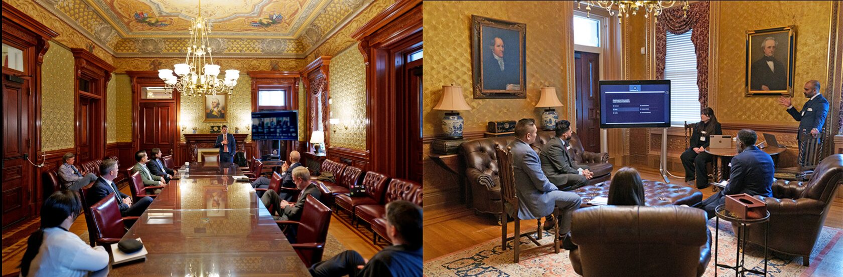 Industry participants demonstrating to government leaders their capabilities during the Convening on Artificial Intelligence for Cyber Defense Optimization in the Secretary of War Suites on Wednesday, March 11, 2026. Official White House Photo by Nick Moore. 